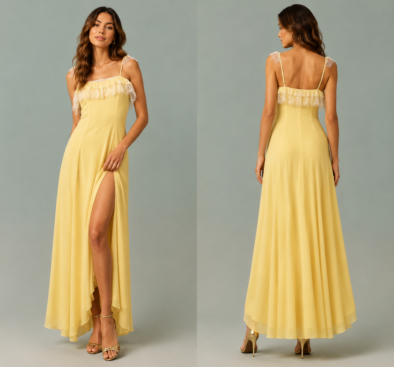 Vintage Inspired Bardot Lace Maxi Dress – Butter Yellow | Size 6