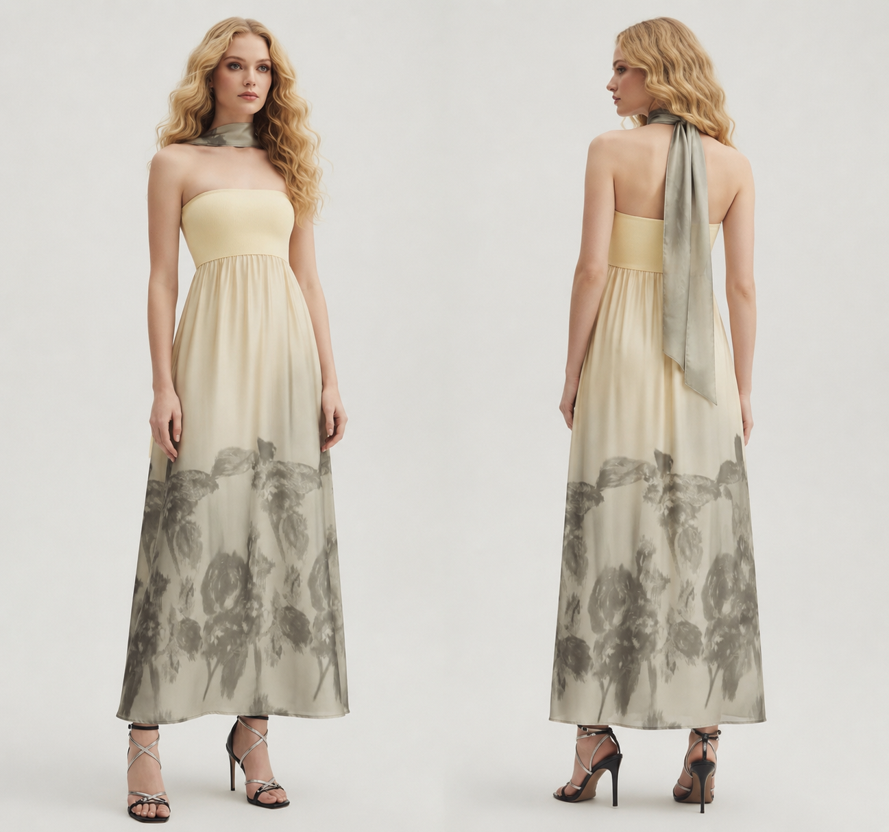 Vintage Bloom Strapless Maxi Dress