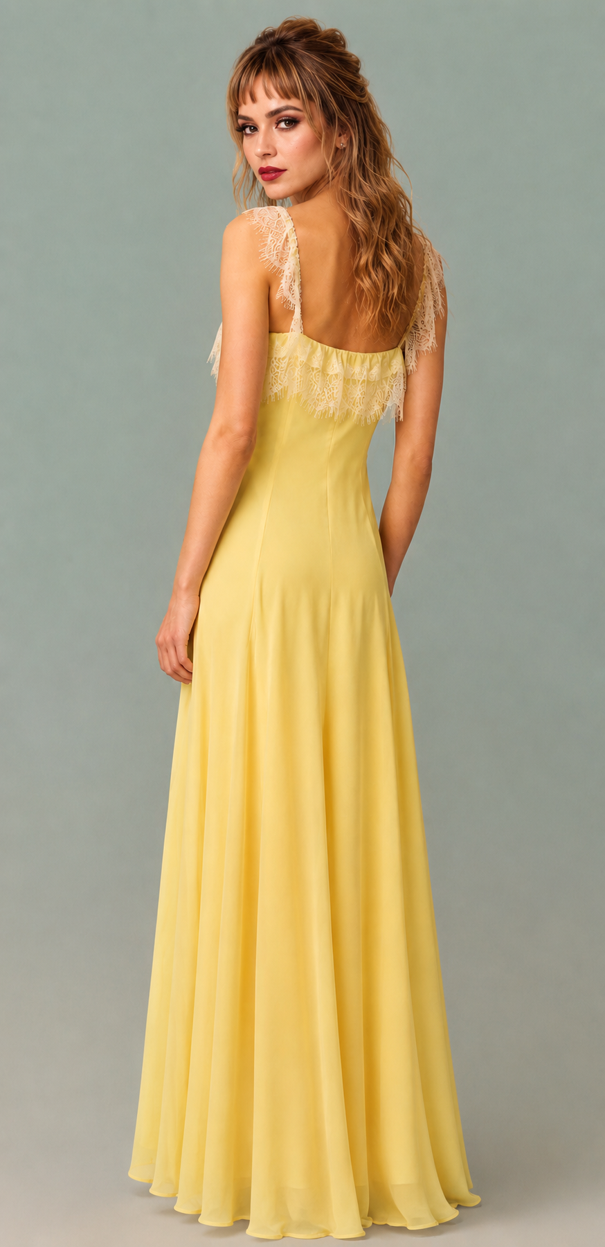 Vintage Inspired Bardot Lace Maxi Dress – Butter Yellow | Size 6
