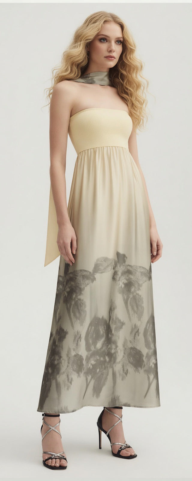 Vintage Bloom Strapless Maxi Dress